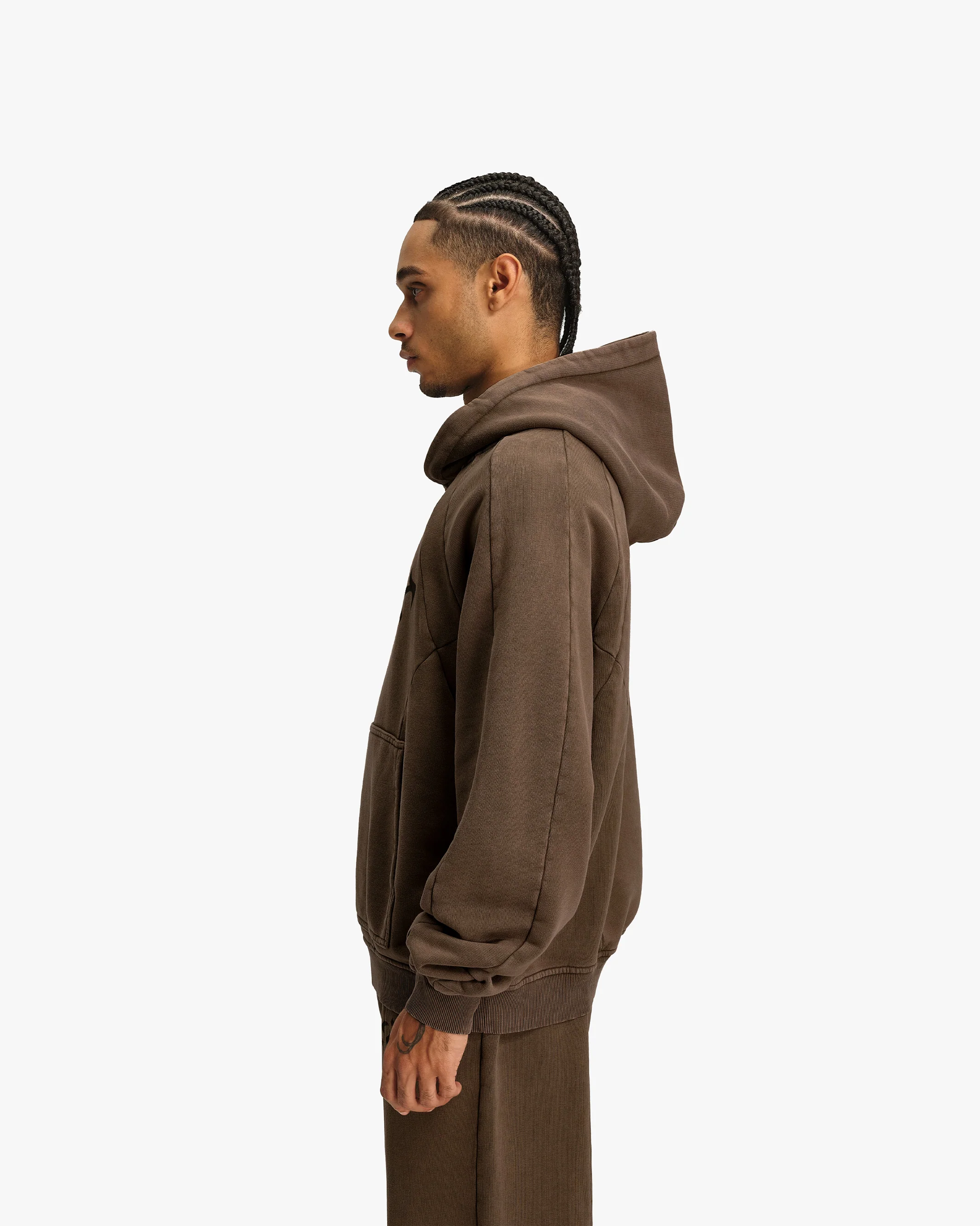 ACID WASHED HOODIE BROWN - Image 5