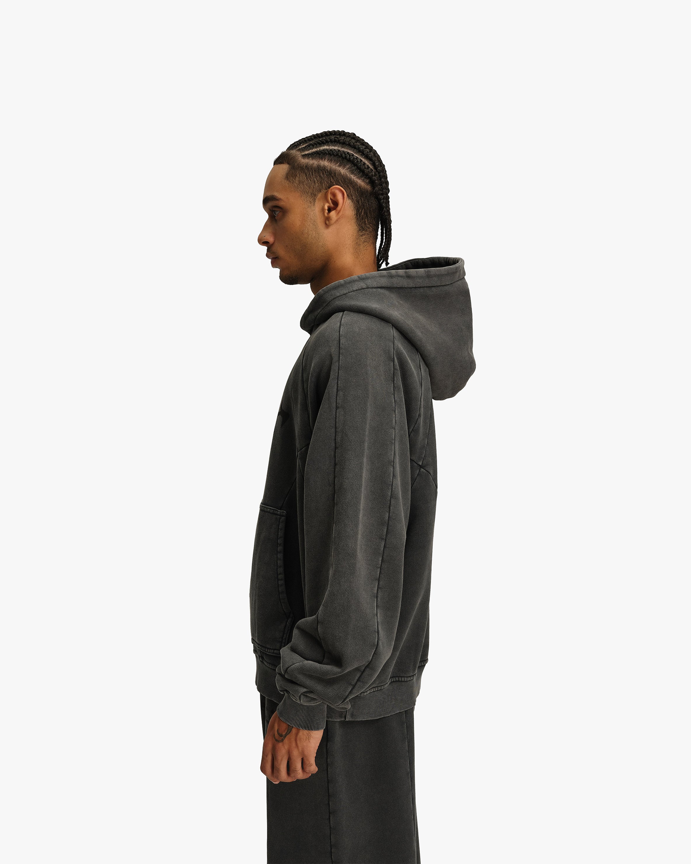 ACID WASHED HOODIE DARK GREY - Image 5