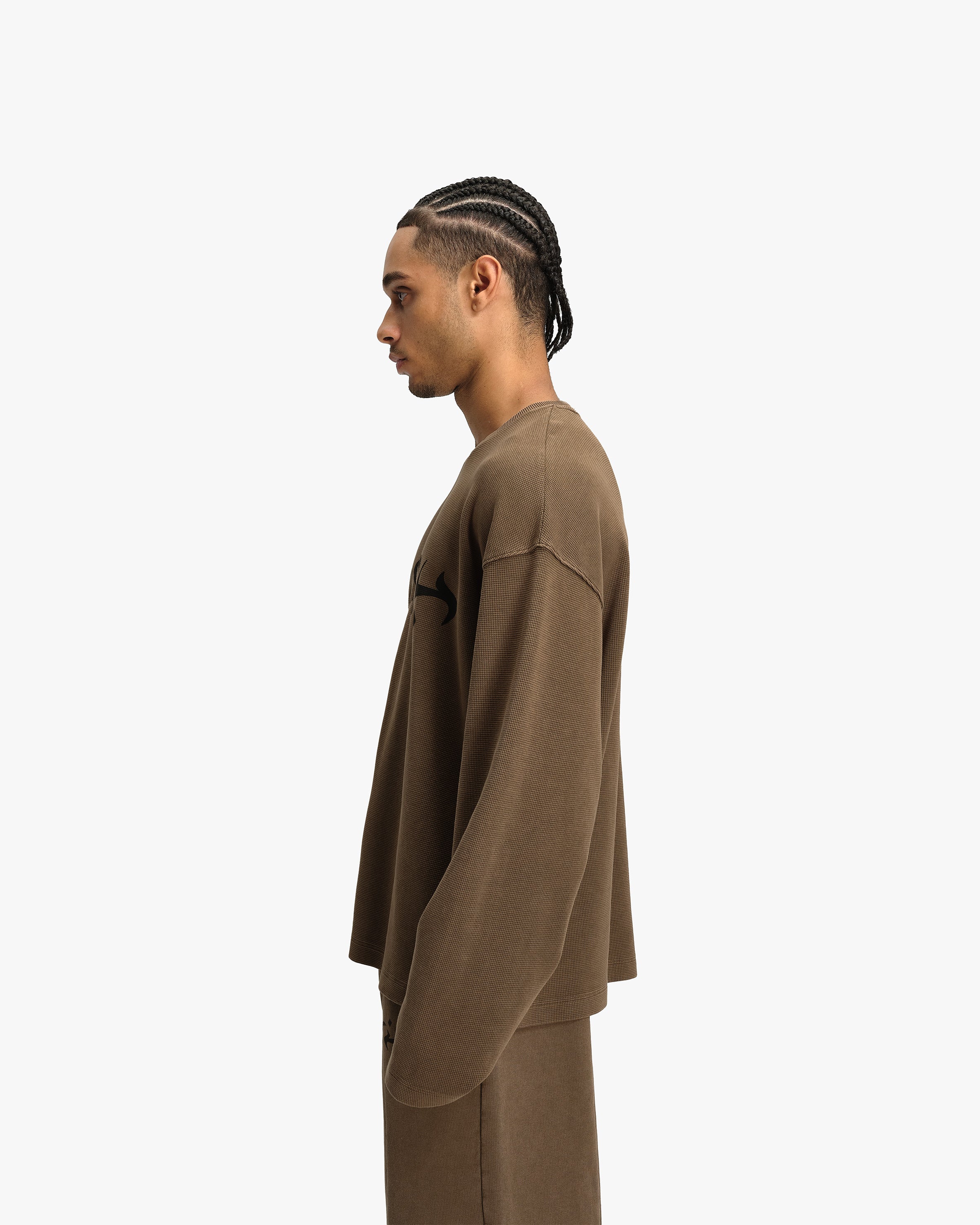ACID WASHED WAFFLE LONGSLEEVE BROWN - Image 5