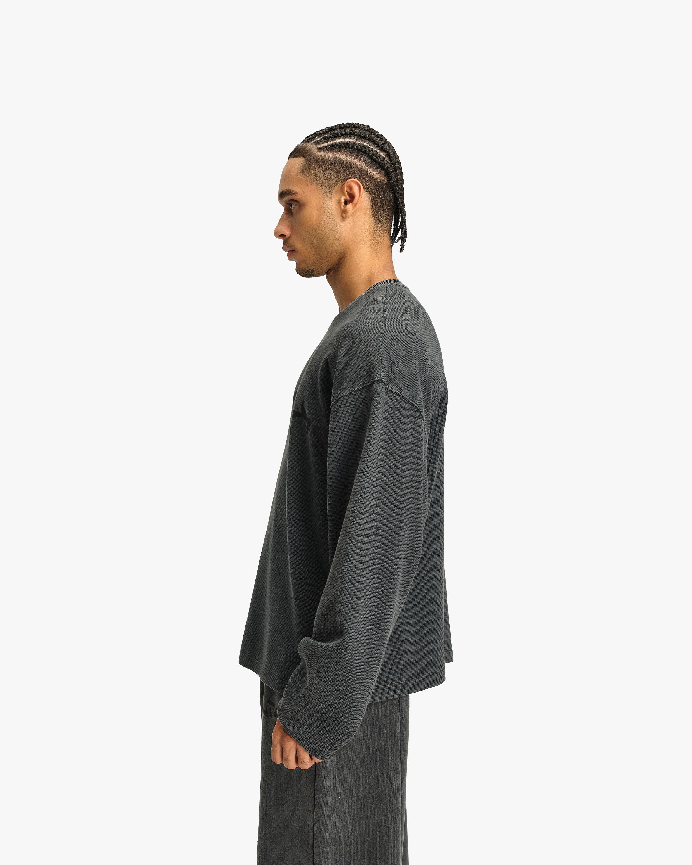 ACID WASHED WAFFLE LONGSLEEVE DARK GREY - Image 5