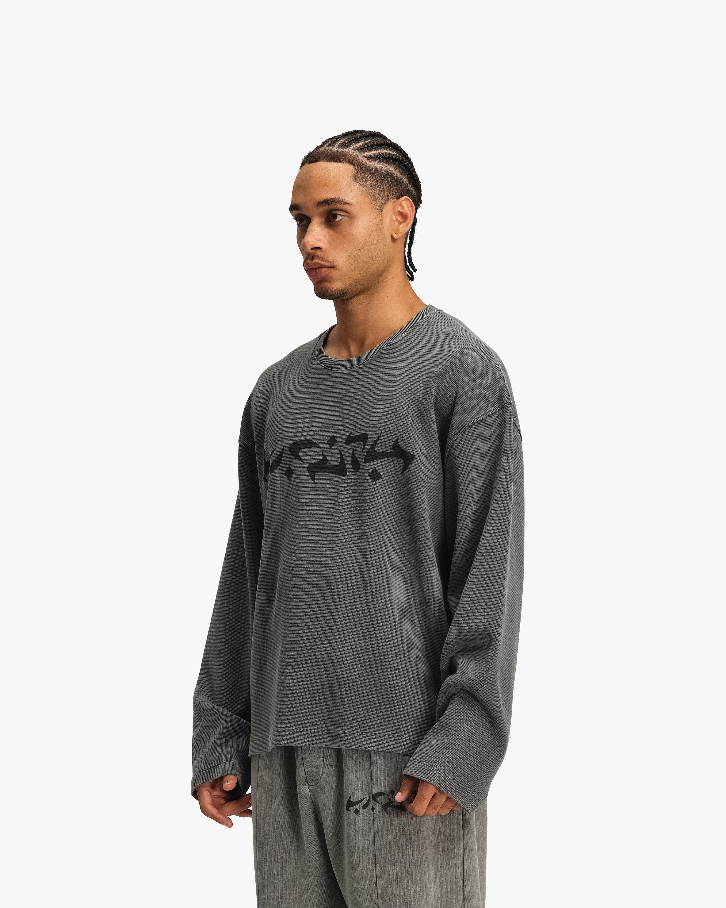 ACID WASHED WAFFLE LONGSLEEVE LIGHT GREY - Image 4
