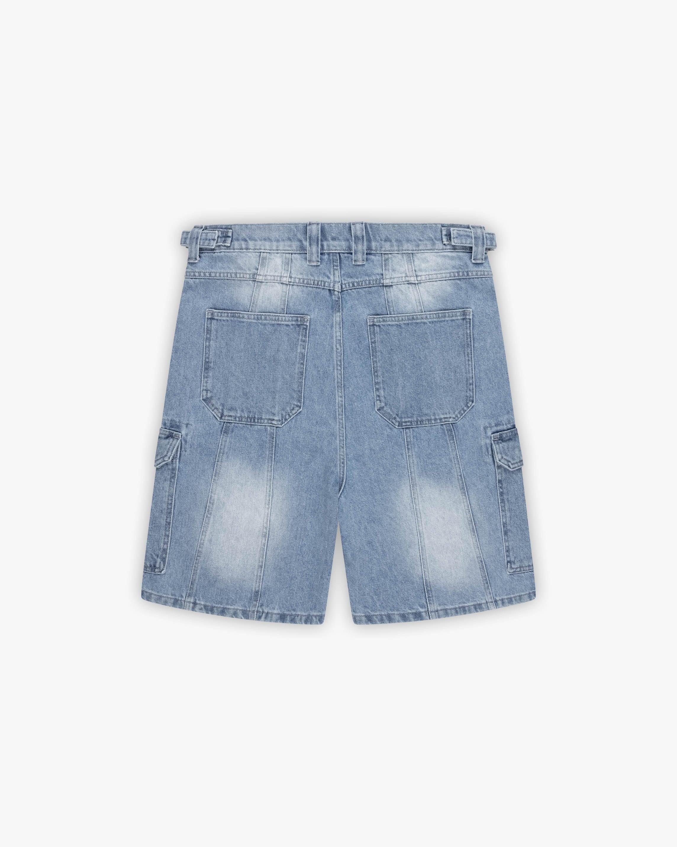 BLUE WASHED DENIM CARGO JORTS - Image 6