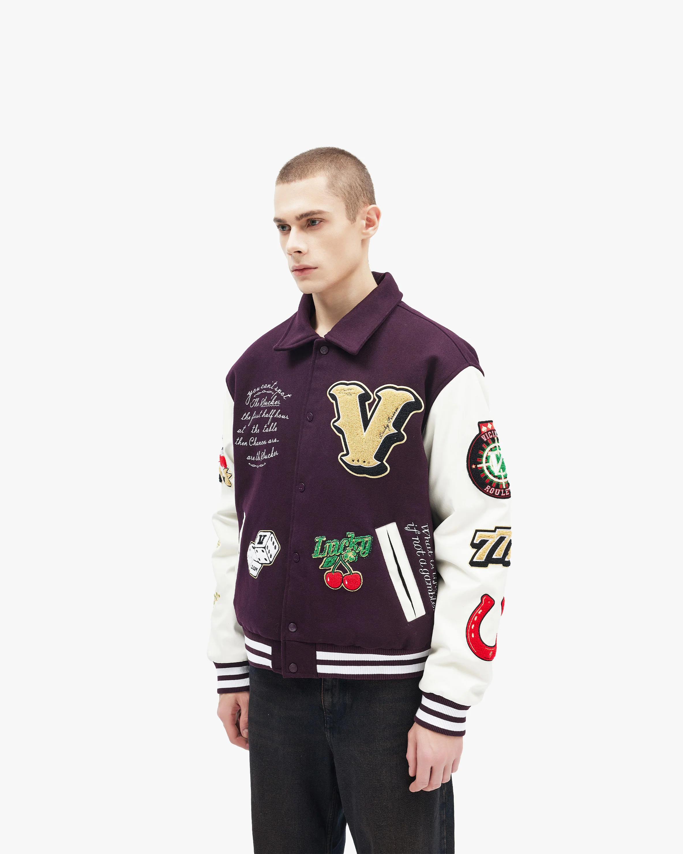 GAMBLER VARSITY JACKET BORDEAUX RED - Image 6
