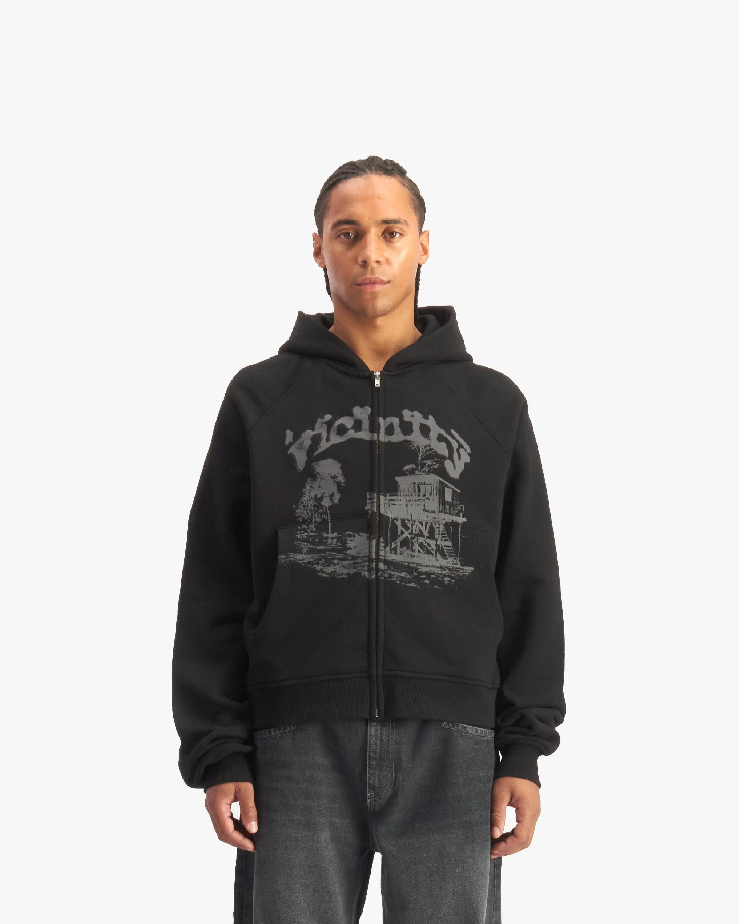 SHOOTING HOUSE ZIP HOODIE BLACK - Image 2