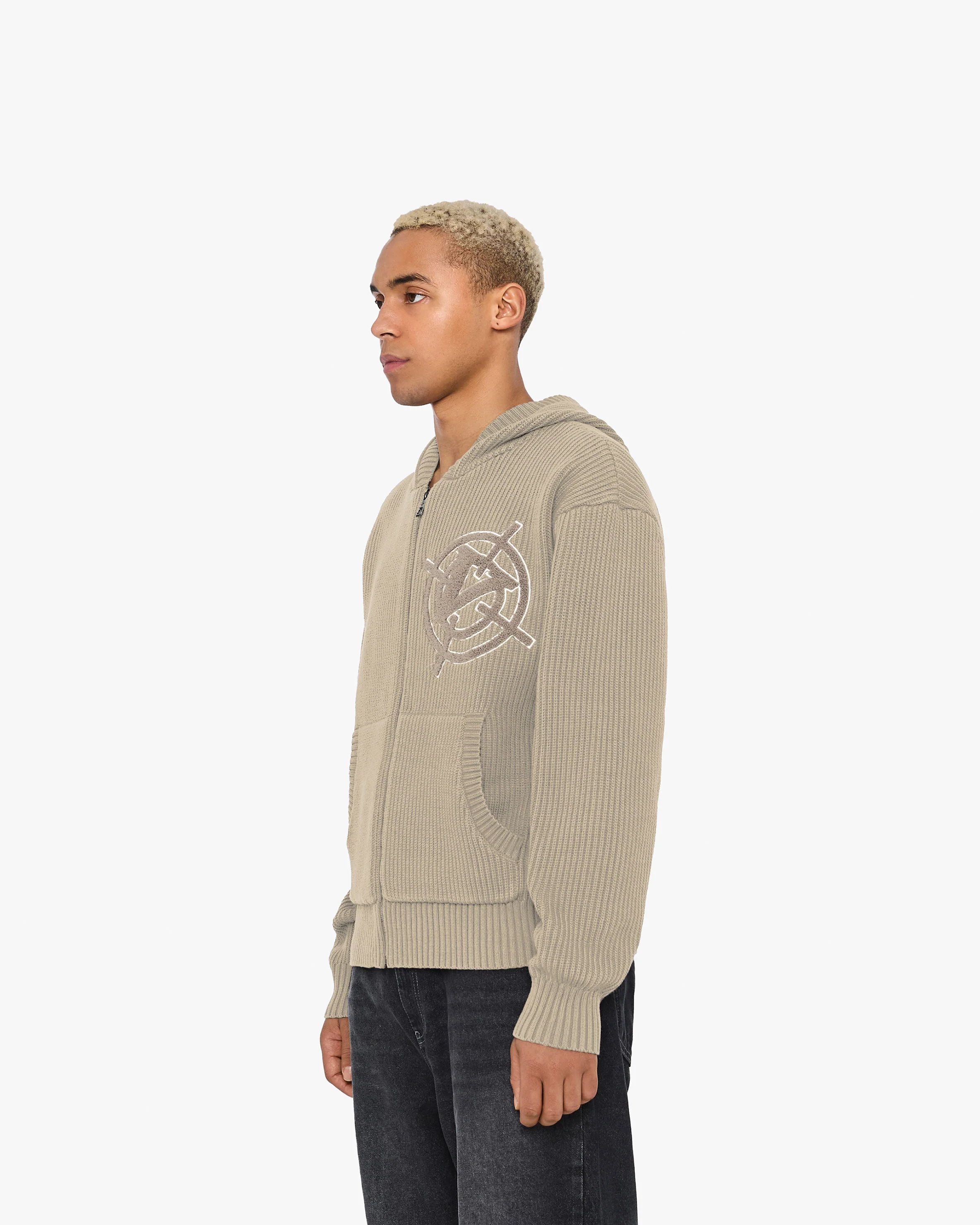 V-LOGO KNIT ZIP HOODIE DUNE - Image 4