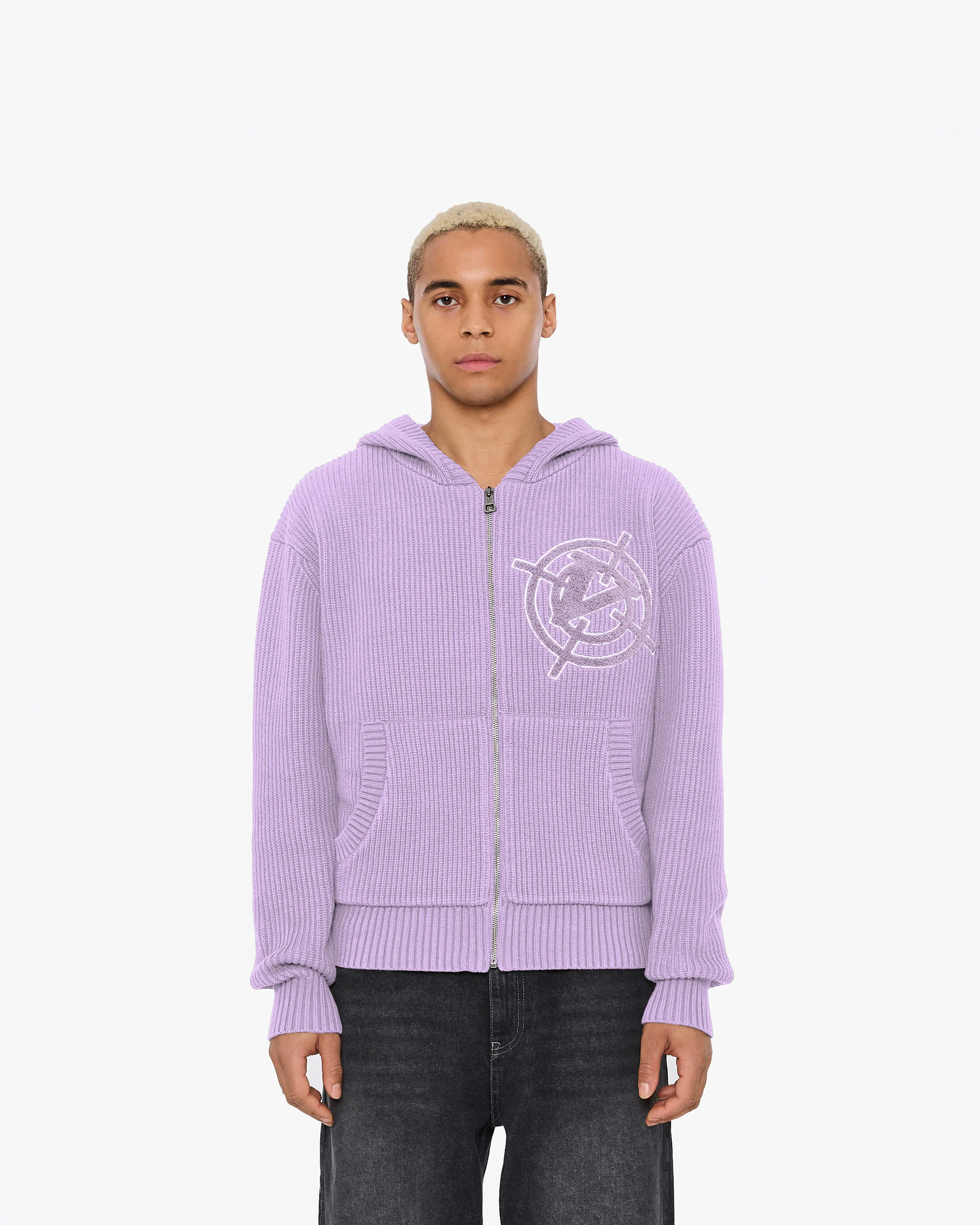 V-LOGO KNIT ZIP HOODIE LAVENDER - Image 2