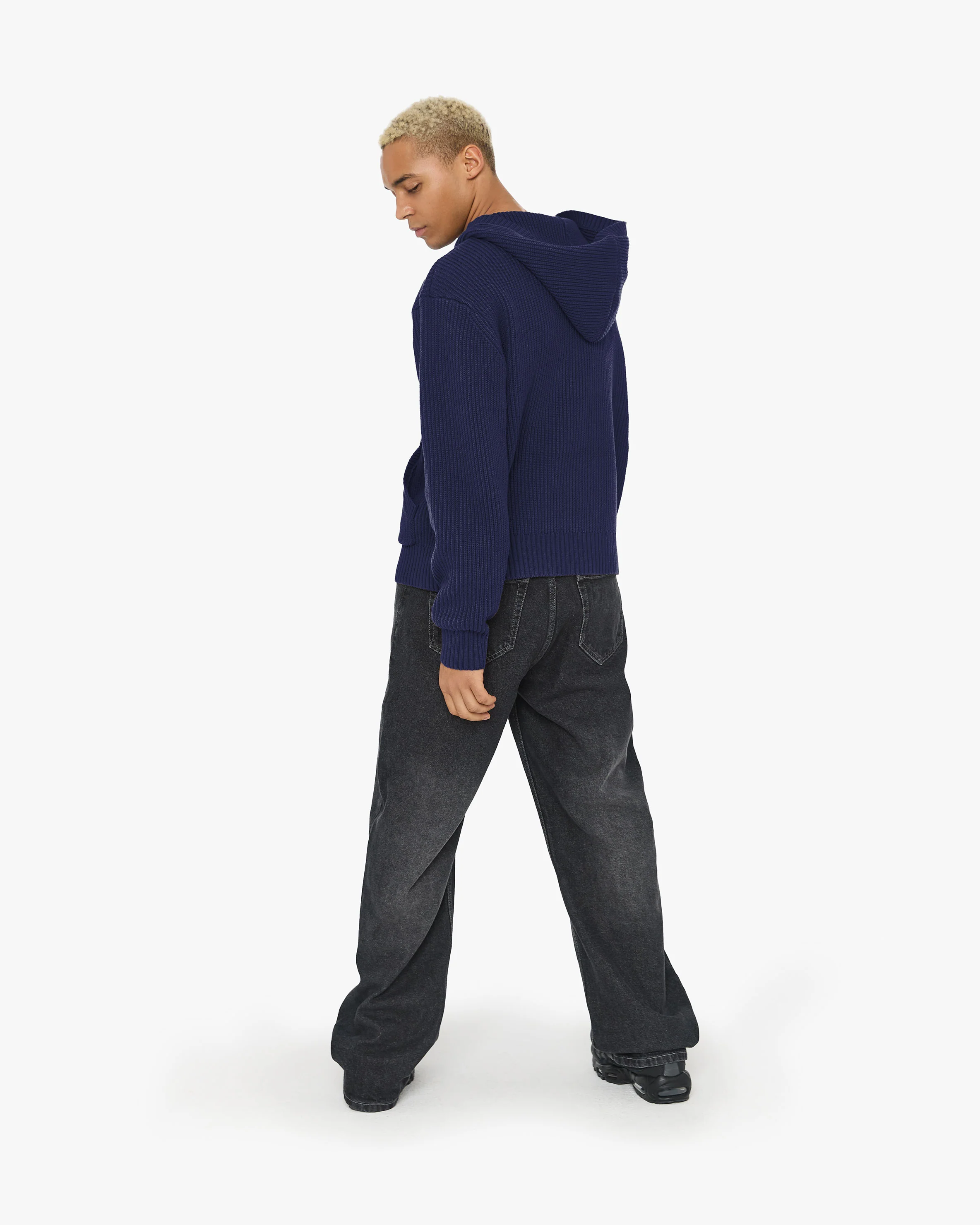 V-LOGO KNIT ZIP HOODIE NAVY - Image 8