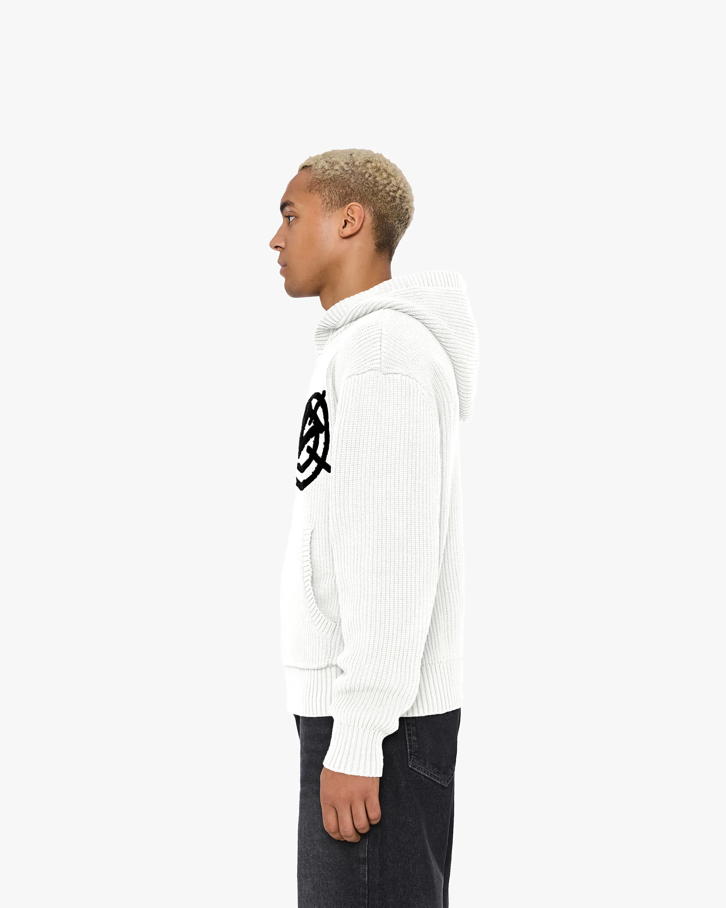 V-LOGO KNIT ZIP HOODIE WHITE - Image 5