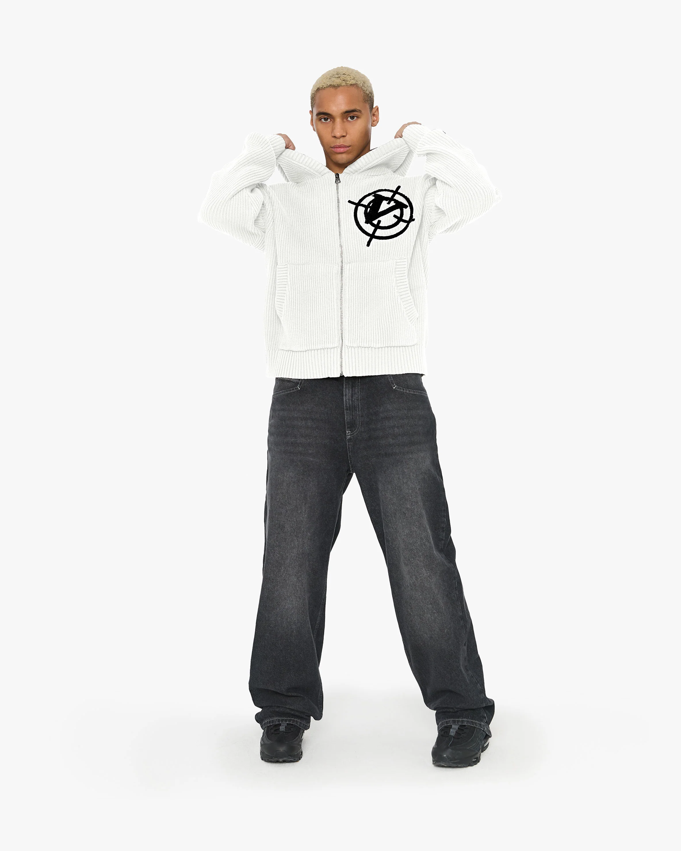 V-LOGO KNIT ZIP HOODIE WHITE - Image 7