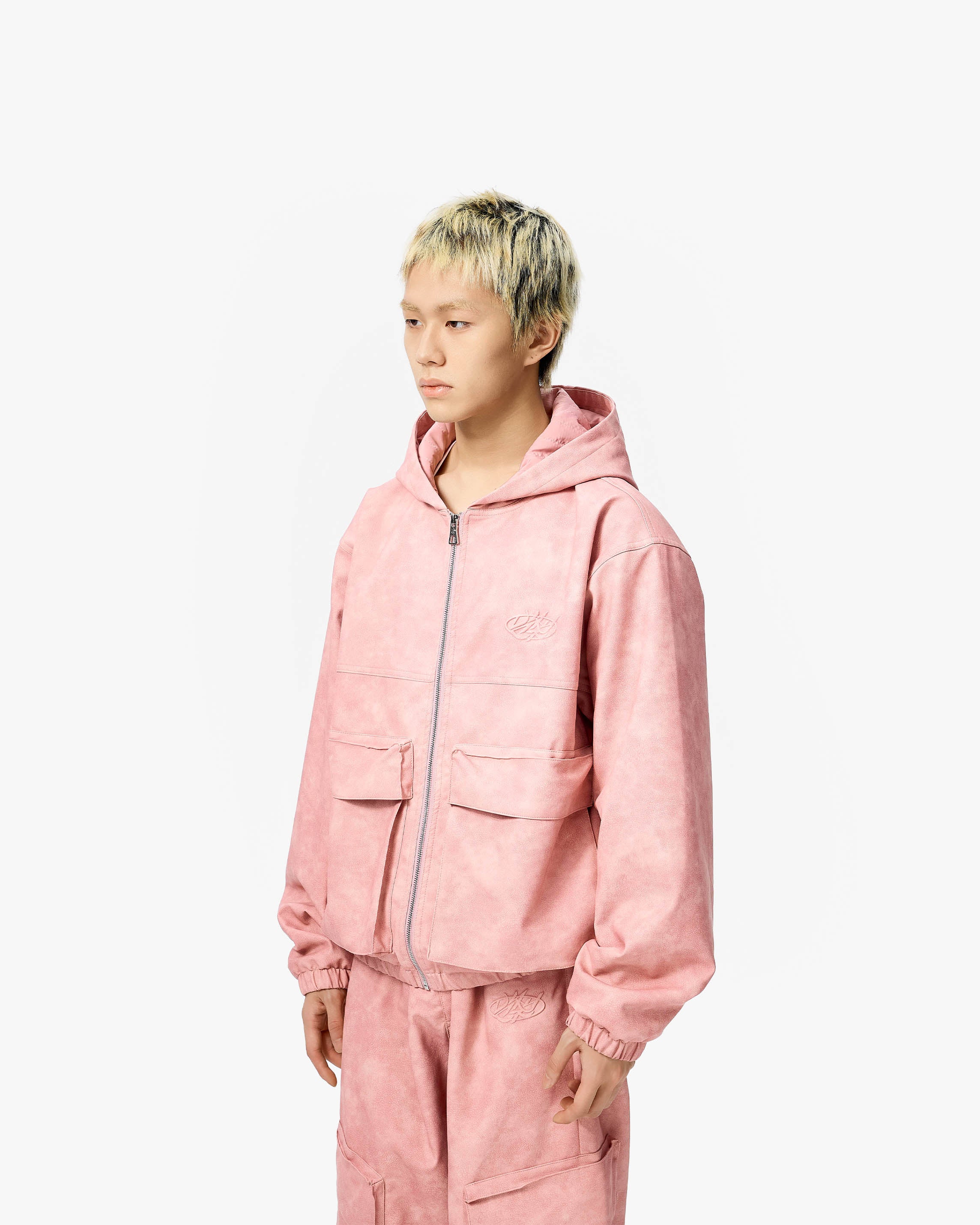 SCRIPT LOGO LEATHER JACKET VINTAGE PINK - Image 3